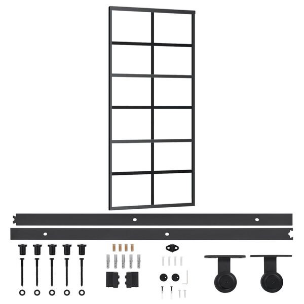 vidaXL Sliding Door with Hardware Set ESG Glass&Aluminium 35.4x80.7"(151018+145263)