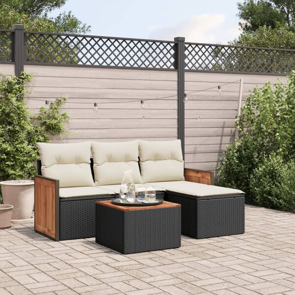 vidaXL Garden Sofa Set Black Poly Rattan Large Adjustable Feet