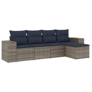 vidaXL 5 Piece Garden Sofa Set with Cushions Grey Poly Rattan