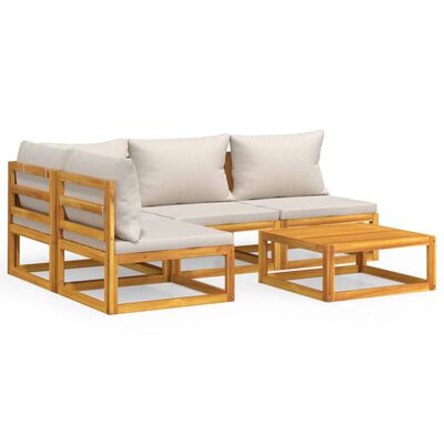vidaXL 5 Piece Patio Lounge Set with Light Gray Cushions Solid Wood