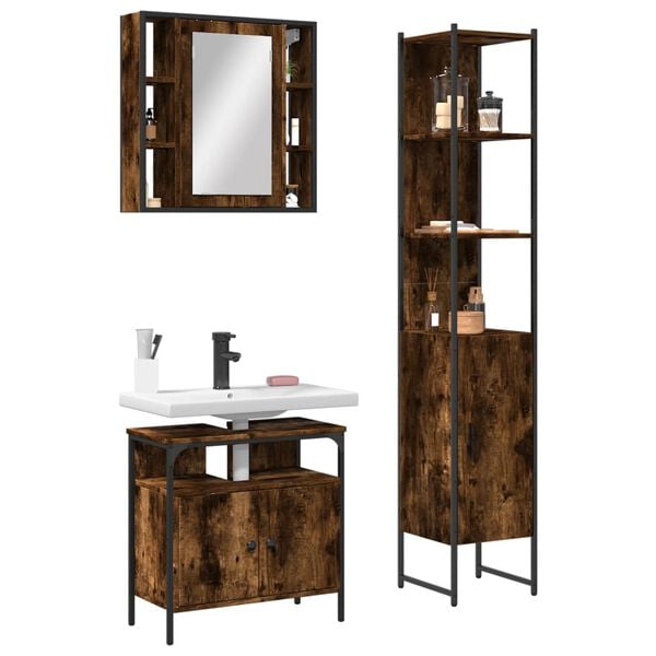 vidaXL Bathroom Cabinet Set Smoked Oak