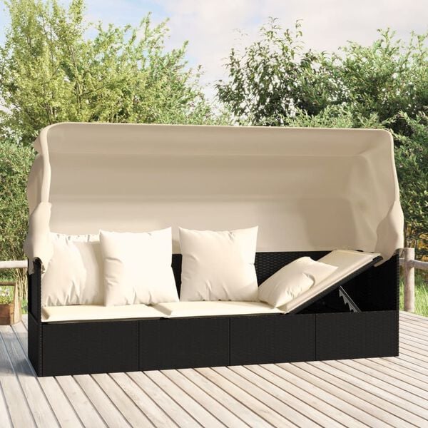 vidaXL Outdoor Lounge Bed Black, Cream White