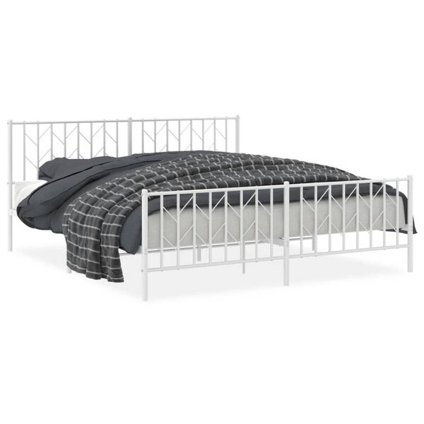 vidaXL Bed Frame White Steel Super King Rectangular Traditional