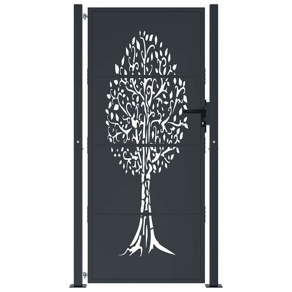 vidaXL Garden Gate Anthracite 39.4x78.7" Steel Tree Design
