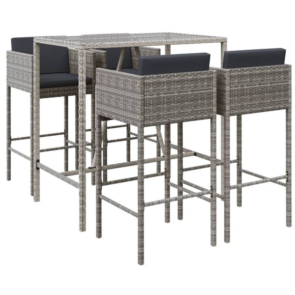 vidaXL Garden Bar Set Grey PE rattan 5 Piece Set Footrest