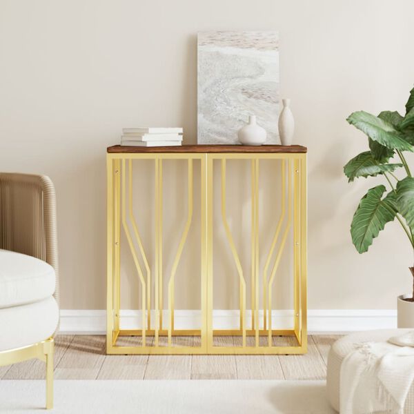 vidaXL Console Table Gold Stainless steel, solid reclaimed wood Slim