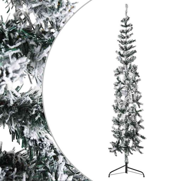 vidaXL Slim Artificial Half Christmas Tree Green and white PVC, Steel