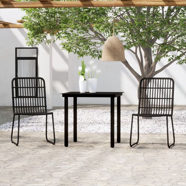 vidaXL Dining Set Black Powder-coated steel, glass, PE rattan