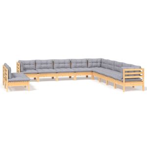 vidaXL Garden Lounge Set Grey Solid Pine Wood, 100% Polyester Modular