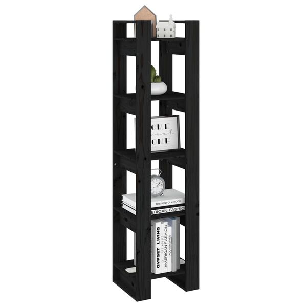 vidaXL Book Cabinet Black Solid Pine Wood Medium Book Cabinet