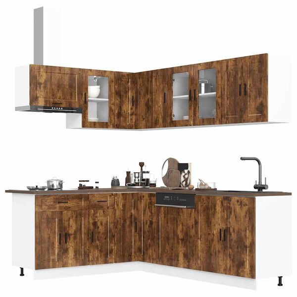 vidaXL Kitchen Cabinet Set Smoked Oak Engineered Wood, Glass Medium