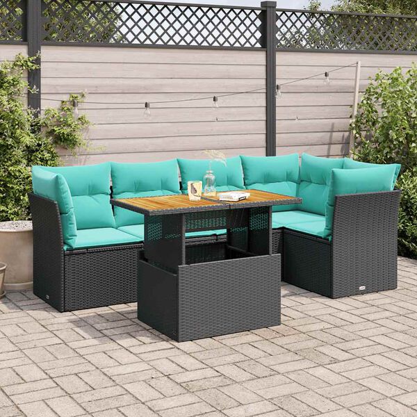 vidaXL 6 Piece Patio Sofa Set with Cushions Black Poly Rattan