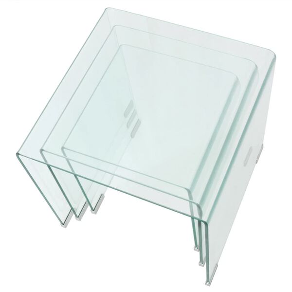 vidaXL Nesting Table Set Set of 3 Clear Tempered safety glass Small