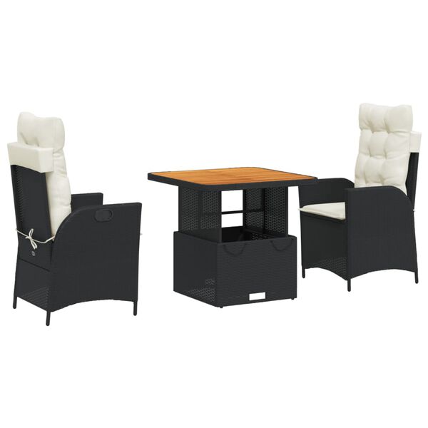 vidaXL 2 Piece Patio Dining Set with Cushions Black Poly Rattan
