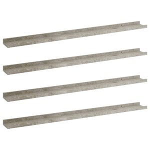 vidaXL Wall Shelf Set of 4 Concrete Grey MDF 39.4x3.5x1.2 in