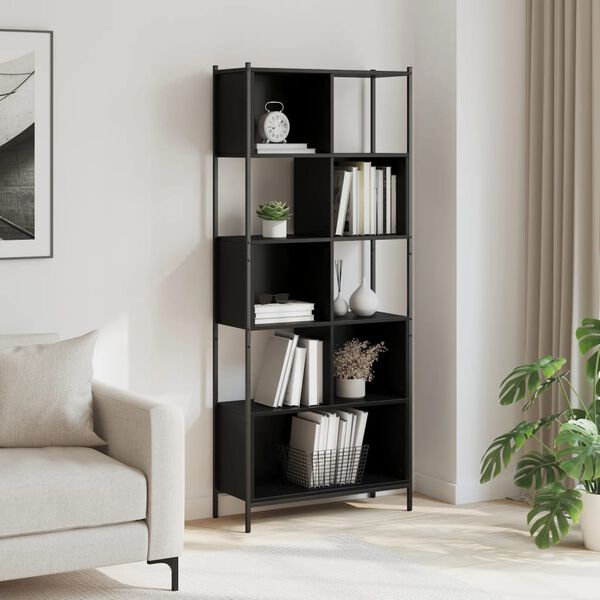 vidaXL Bookcase Black Engineered wood, powder-coated steel