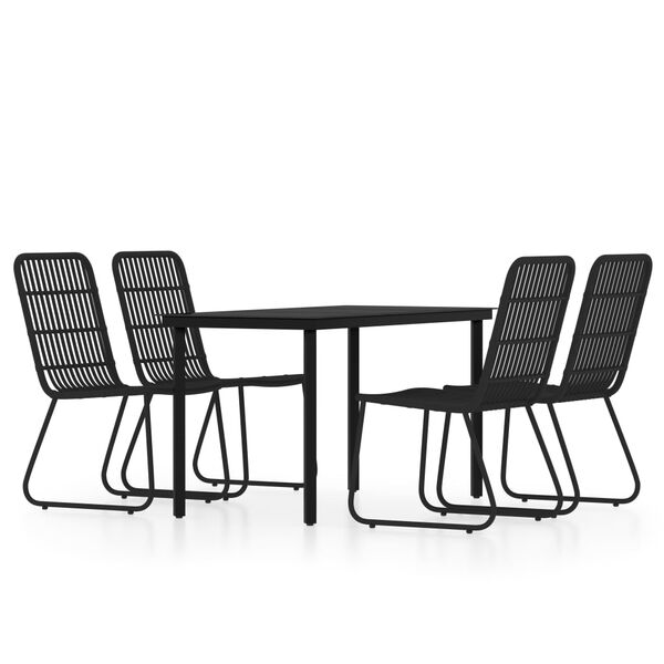 vidaXL Dining Set Black Powder-Coated Steel, PE Rattan, Glass 5 Piece Set