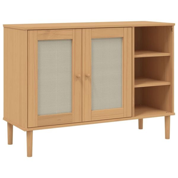 vidaXL Sideboard Brown Solid pine wood, engineered wood, poly rattan