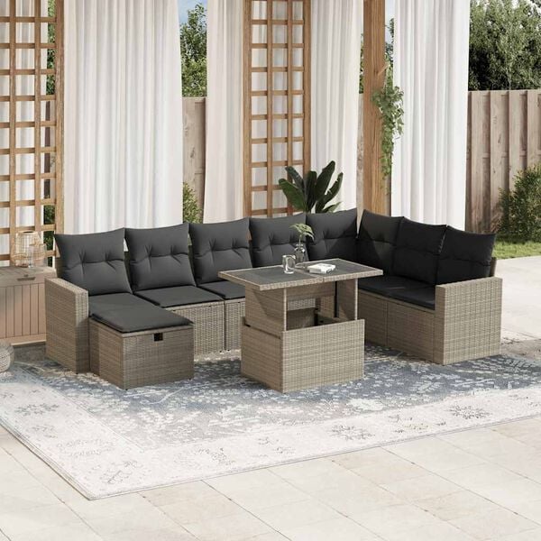 vidaXL Garden Sofa Set Light Grey PE Rattan Large Modular