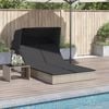 vidaXL Double Sun Lounger with Canopy and Cushions Light Grey Poly Rattan