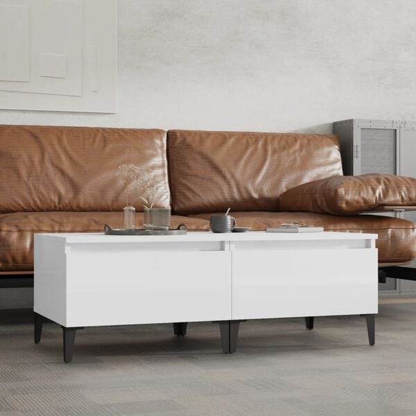 vidaXL Side Table Set of 2 High gloss white Engineered wood, metal Small