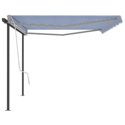 vidaXL Manual Retractable Awning with Posts 16.4'x9.8' Blue and White
