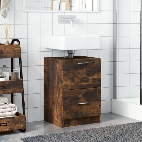 vidaXL Sink Cabinet Smoked Oak Engineered Wood 15.7x14.6x23.2 in
