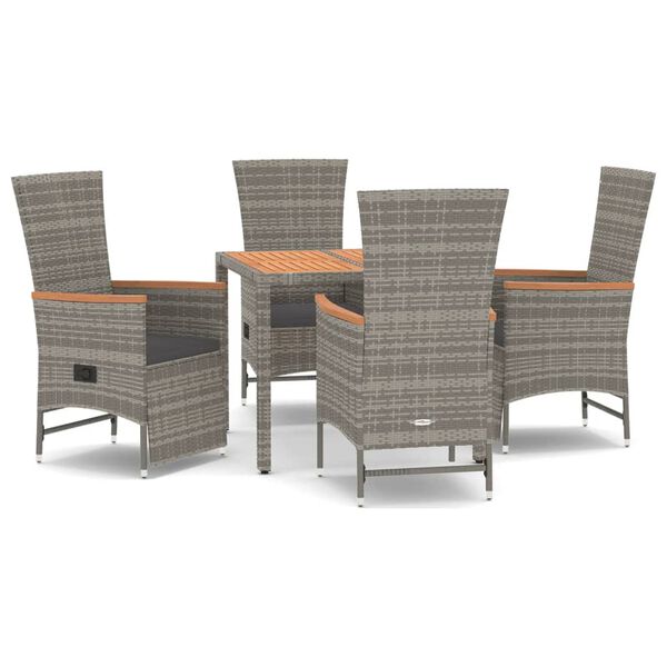 vidaXL Garden Dining Set Grey PE Rattan 5 Piece Set Garden Dining Set