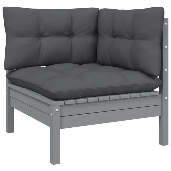 vidaXL Garden Lounge Set Grey Solid pinewood, fabric (100% polyester)