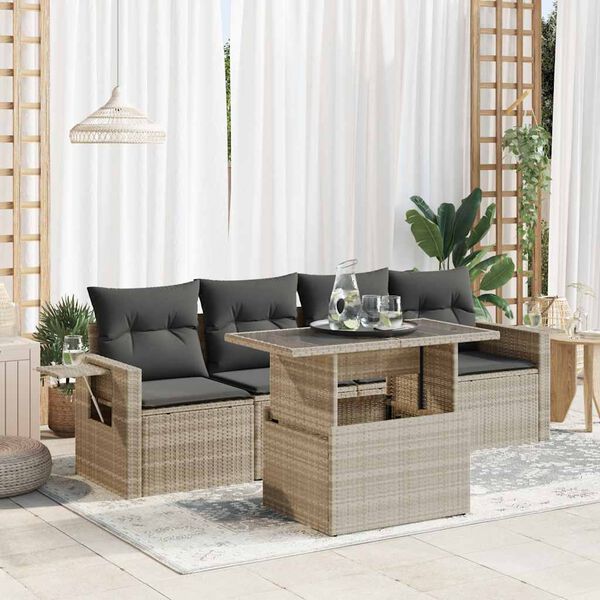 vidaXL Garden Sofa Set Light Grey PE Rattan 5 Piece Set