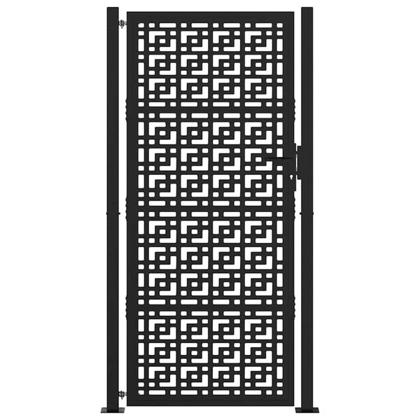 vidaXL Garden Gate Black 39.4x78.7" Steel Cross  Design