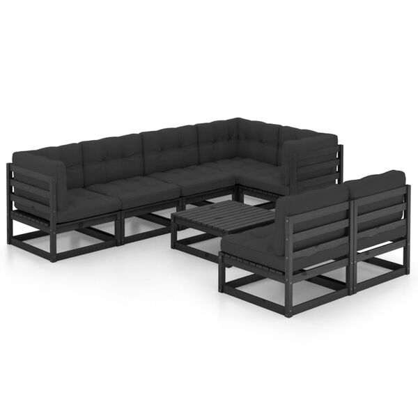 vidaXL Garden Lounge Set Black Solid pinewood, fabric (100% polyester)