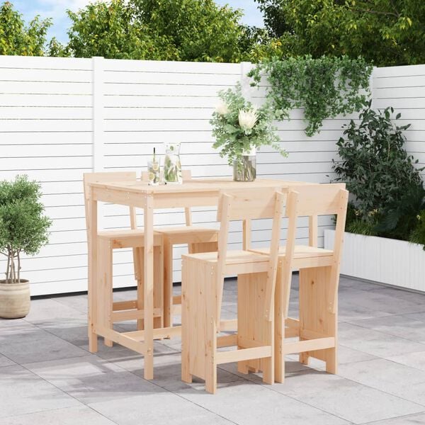 vidaXL Garden Bar Set Natural pine Solid pine wood 5 Piece Set Footrest
