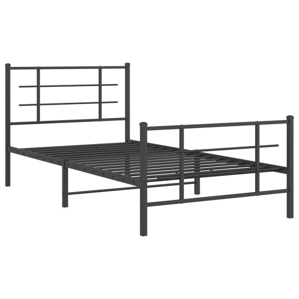 vidaXL Bed Frame Black Powder-Coated Steel 42.1x79.9 in Metal Bed Frame