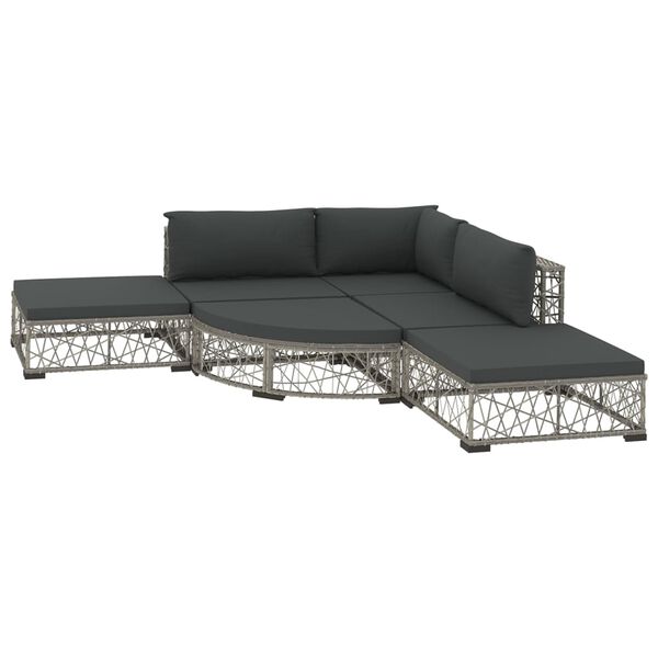 vidaXL Garden Lounge Set Grey PE Rattan, Powder-Coated Steel, Polyester
