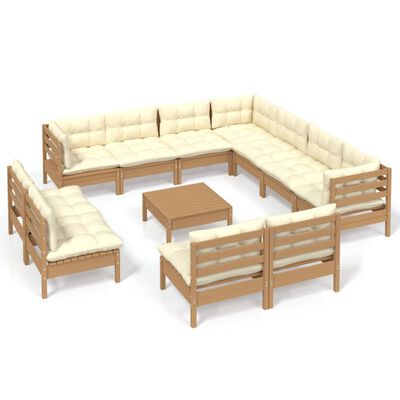 vidaXL 12 Piece Patio Lounge Set with Cushions Honey Brown Pinewood