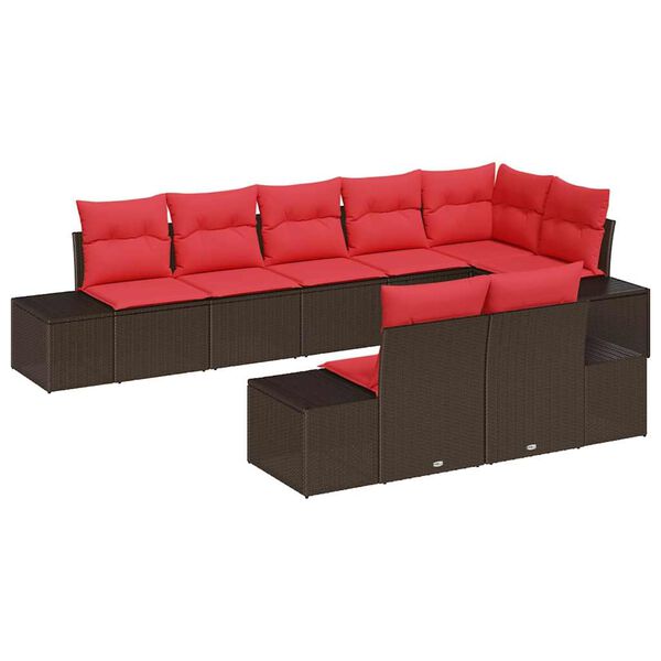 vidaXL Garden Sofa Set with Cushion 8 pcs Brown Poly Rattan