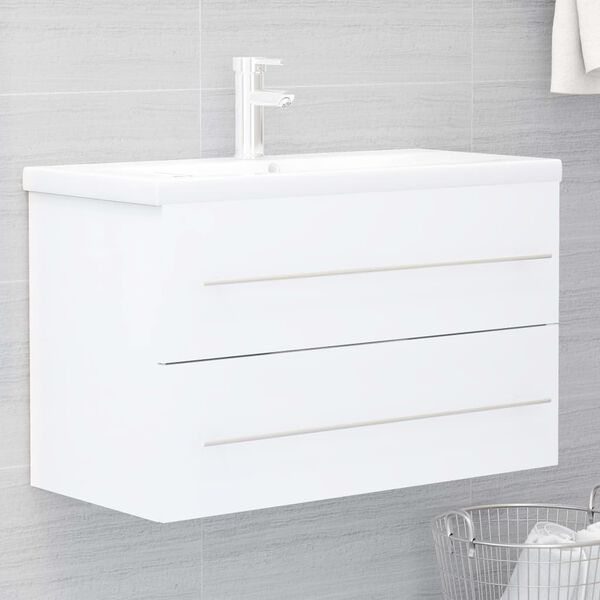 vidaXL Sink Cabinet With Basin White Engineered wood, Ceramic Medium