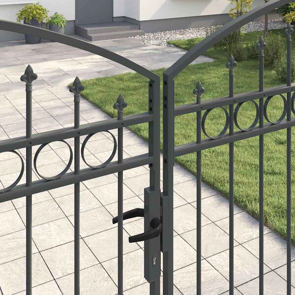 vidaXL Fence Gate Double Door with Arched Top Steel 157.5x78.7" Black