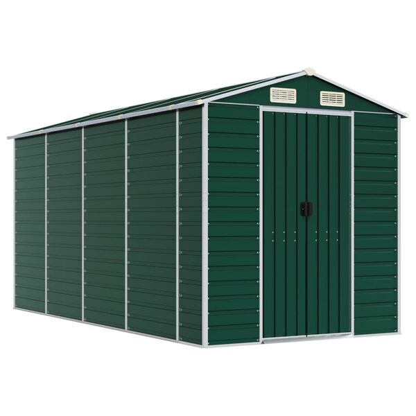 vidaXL Garden Shed Green Galvanized Steel Garden Shed Rectangular