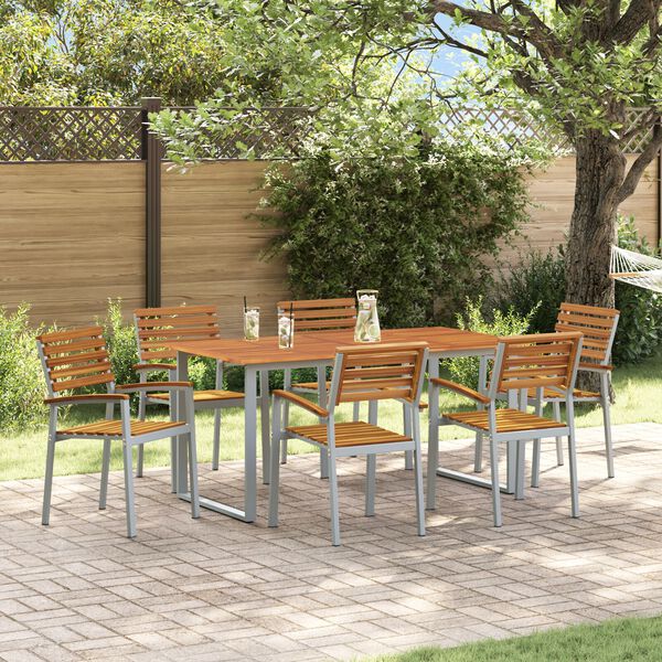 vidaXL Garden Dining Set 7 pcs Gray and brown solid acacia wood