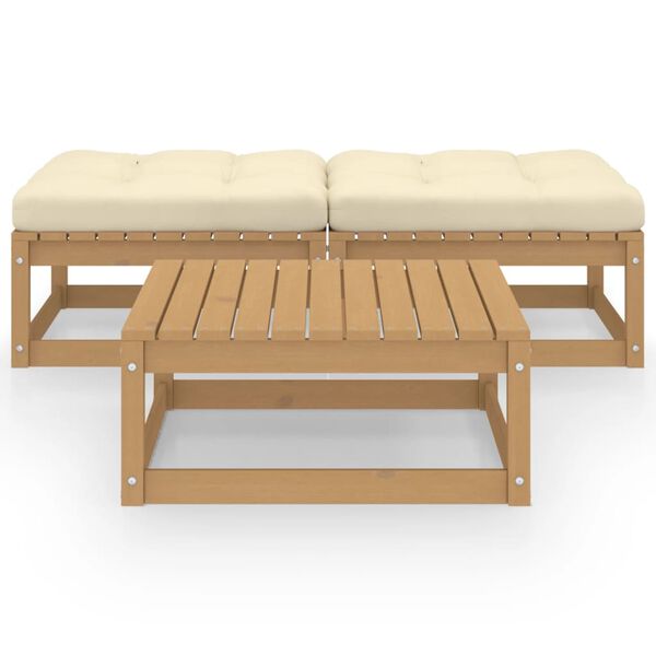 vidaXL Garden Lounge Set Honey Brown, Cream Solid Pine Wood, 100% Polyester