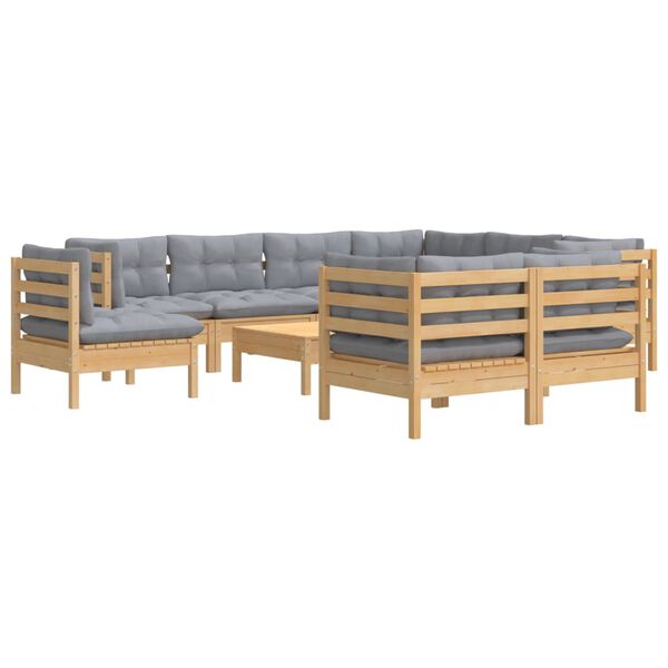 vidaXL Garden Lounge Set Grey Solid pinewood Large Modular