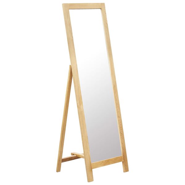 vidaXL Freestanding Mirror Natural Oak Brown Solid Oak Wood, Glass