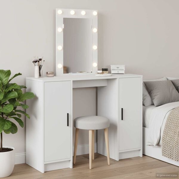 vidaXL Dressing Table White 40.16 x 12.99 x 53.15 in Engineered Wood