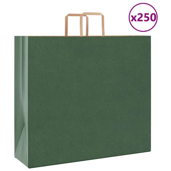 vidaXL Paper Bags 250 pcs with Handles Green 54x15x49 cm