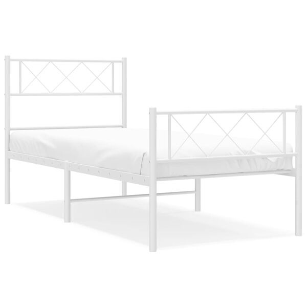 vidaXL Metal Bed Frame White Steel Twin Bed Frame Rectangular Modern