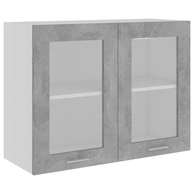 vidaXL Hanging Glass Cabinet Concrete Gray 31.5"x12.2"x23.6" Engineered Wood