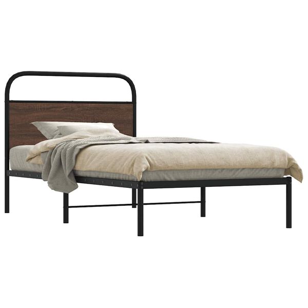 vidaXL Bed Frame Brown Oak Steel Single Classic/Traditional Bed Frame