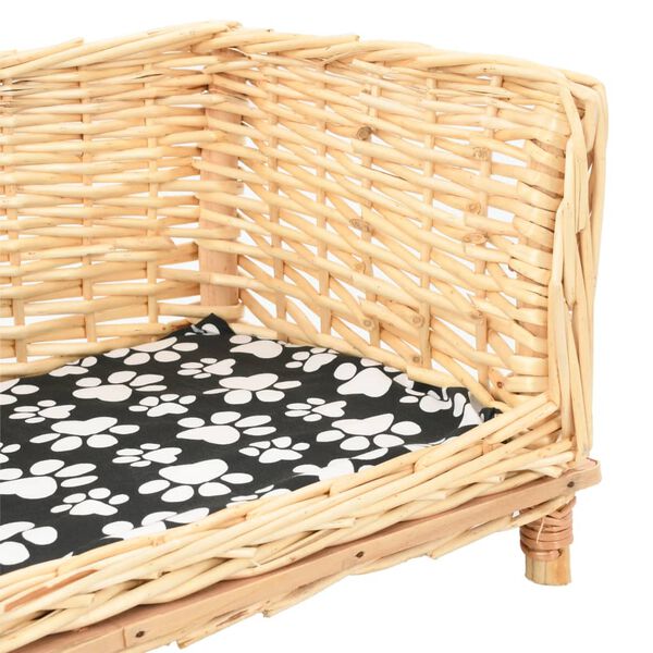 vidaXL Dog Basket Natural, Black, White Willow, Cotton, Polyester